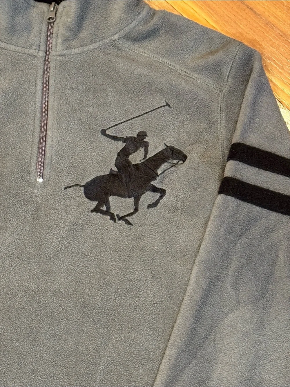 Beverly Hills Polo Club Men's Grey Quarter-Zip Fleece Sweater with Polo Logo